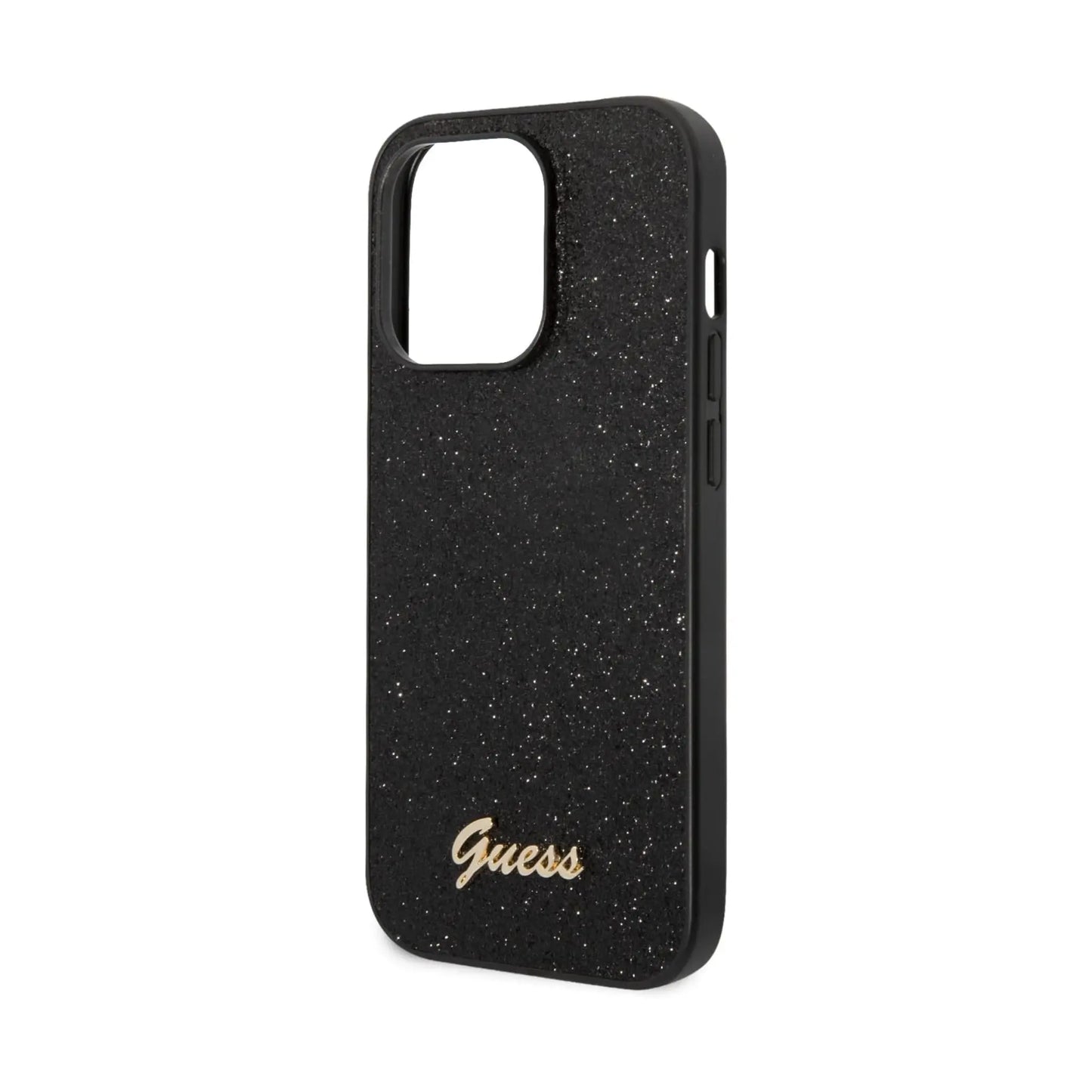 Guess Glitter Flakes Metal Logo Case, Transparent/Silber – iPhone 14 Pro Max