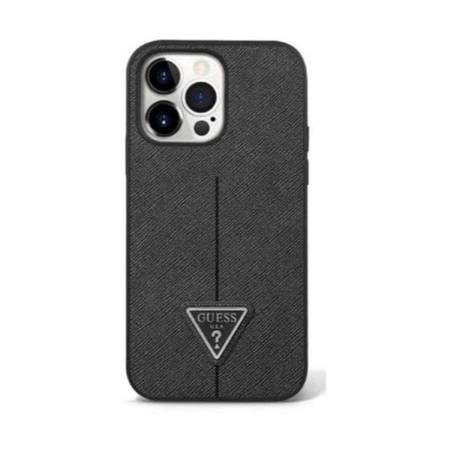 Guess GUHCP14XPSATLK Saffiano Triangle Logo Case, Schwarz – iPhone 14 Pro Max