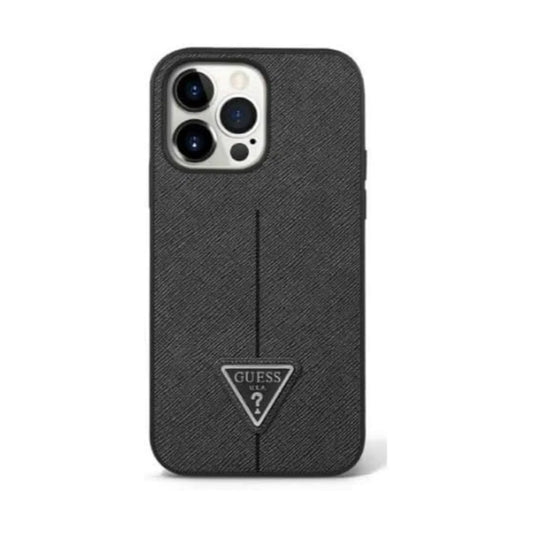 Guess GUHCP14XPSATLK Saffiano Triangle Logo Case, Schwarz – iPhone 14 Pro Max
