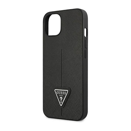 Guess iPhone 14 Hülle GUHCP14SPSATLG, Silber – Saffiano Triangle Logo