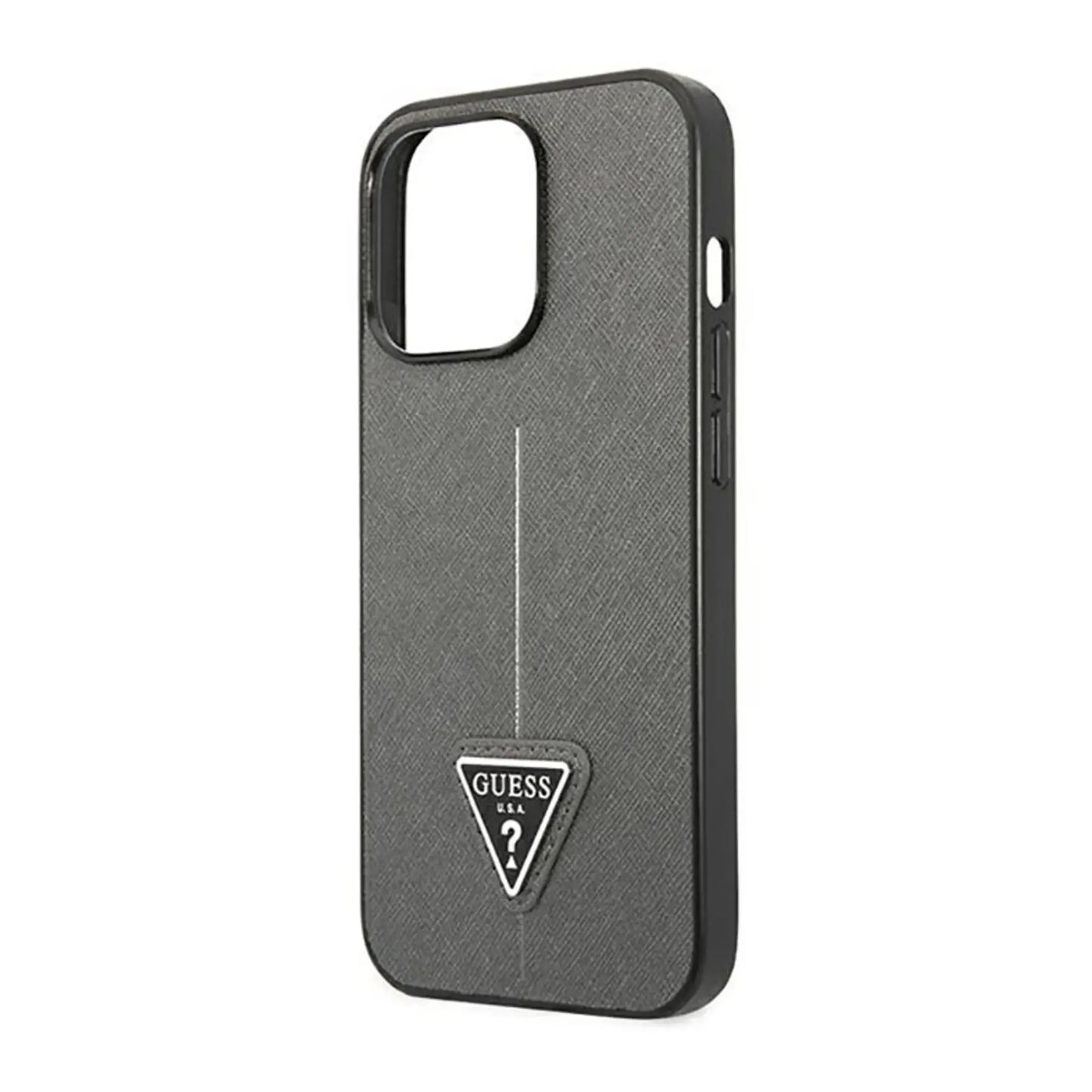 Guess Hülle GUHCP14XPSATLG Saffiano Triangle Logo Silber – iPhone 14 Pro Max