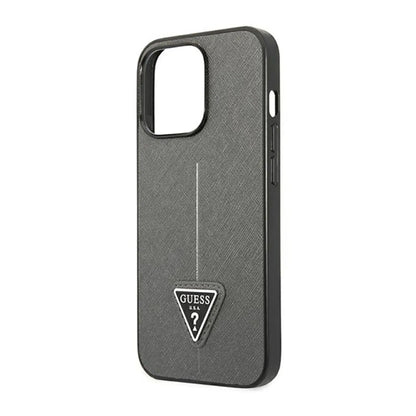Guess Hülle GUHCP14XPSATLG Saffiano Triangle Logo Silber – iPhone 14 Pro Max