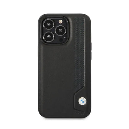 BMW iPhone 14 Pro Hülle, Schwarz – Leder Blaue Punkte