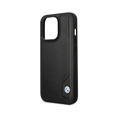 BMW iPhone 14 Pro Hülle, Schwarz – Leder Blaue Punkte