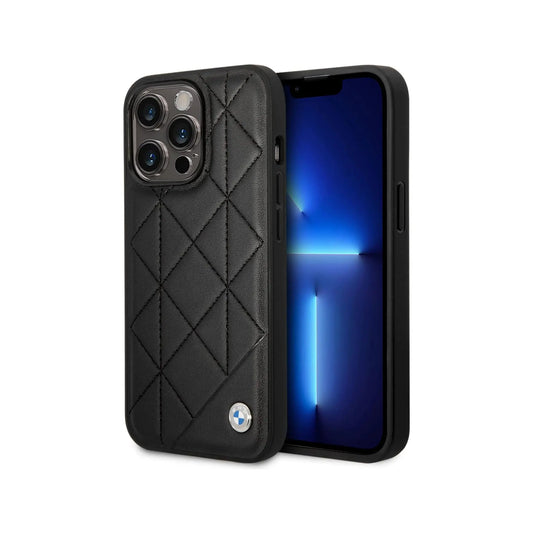 BMW iPhone 14 Pro Hülle, Schwarz – Leder Gesteppt