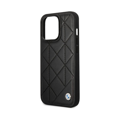 BMW iPhone 14 Pro Hülle, Schwarz – Leder Gesteppt