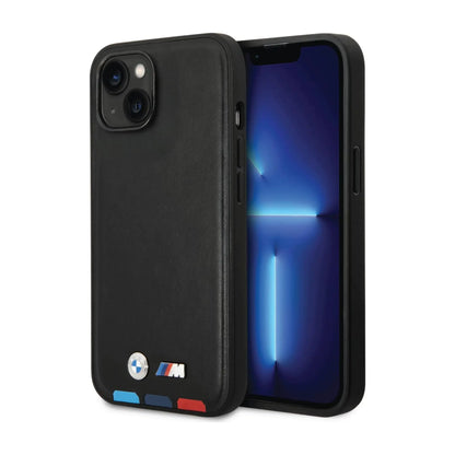 BMW Hülle Leather Hot Stamp Tricolor Schwarz – iPhone 14