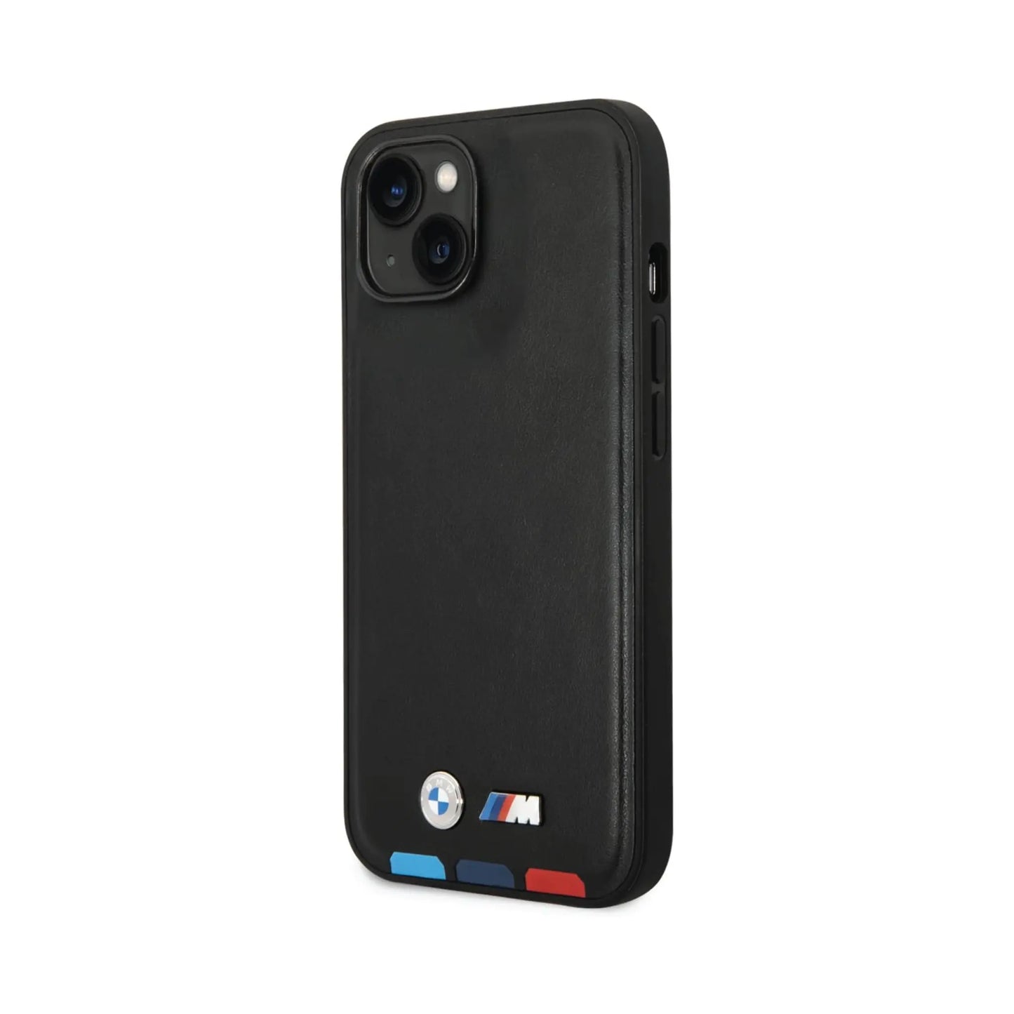 BMW iPhone 14 Plus Hülle, Schwarz – Leder Hot Stamp Tricolor