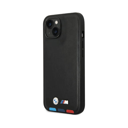 BMW iPhone 14 Plus Hülle, Schwarz – Leder Hot Stamp Tricolor