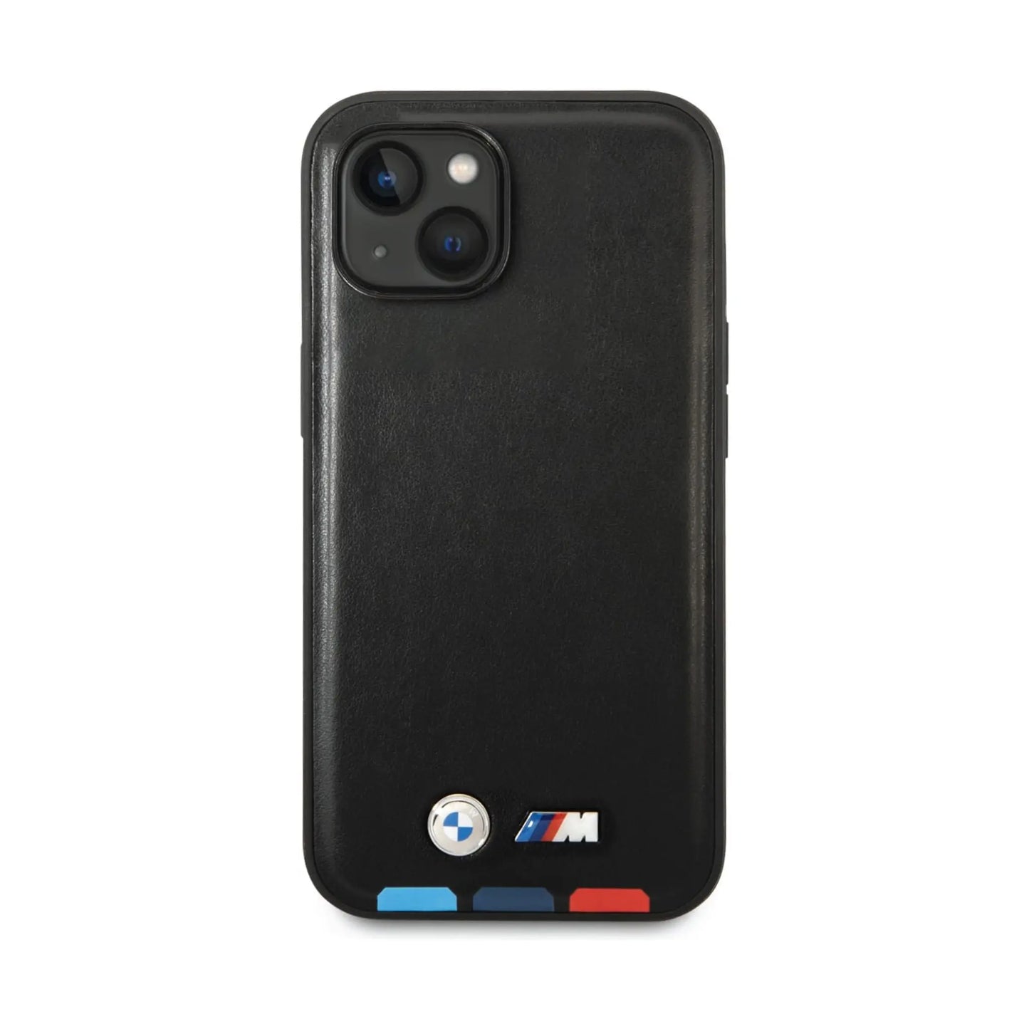 BMW iPhone 14 Plus Hülle, Schwarz – Leder Hot Stamp Tricolor