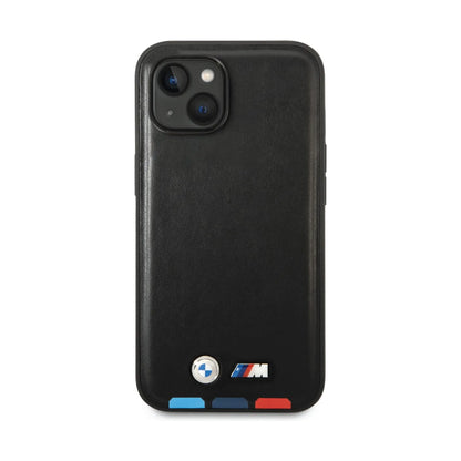 BMW iPhone 14 Plus Hülle, Schwarz – Leder Hot Stamp Tricolor