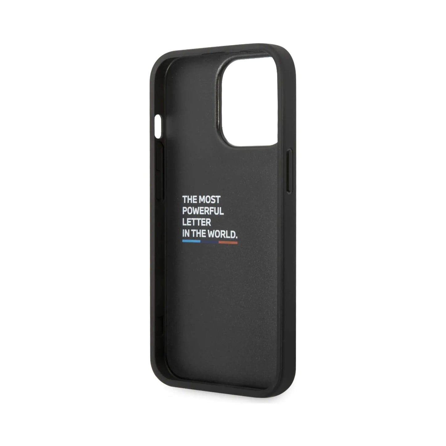 BMW iPhone 14 Pro Hülle, Schwarz – Leather Hot Stamp Tricolor