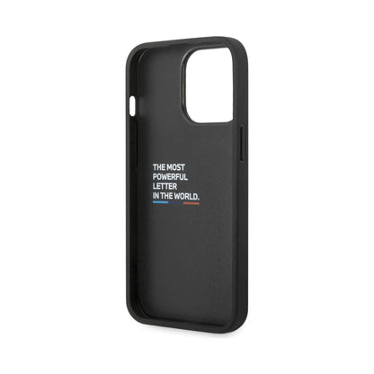 BMW iPhone 14 Pro Hülle, Schwarz – Leather Hot Stamp Tricolor