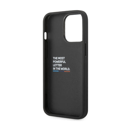 BMW iPhone 14 Pro Max Hülle, Schwarz – Leder Hot Stamp Tricolor