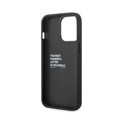 BMW iPhone 14 Pro Max Hülle, Schwarz – M Polyurethan Carbon Blue Line