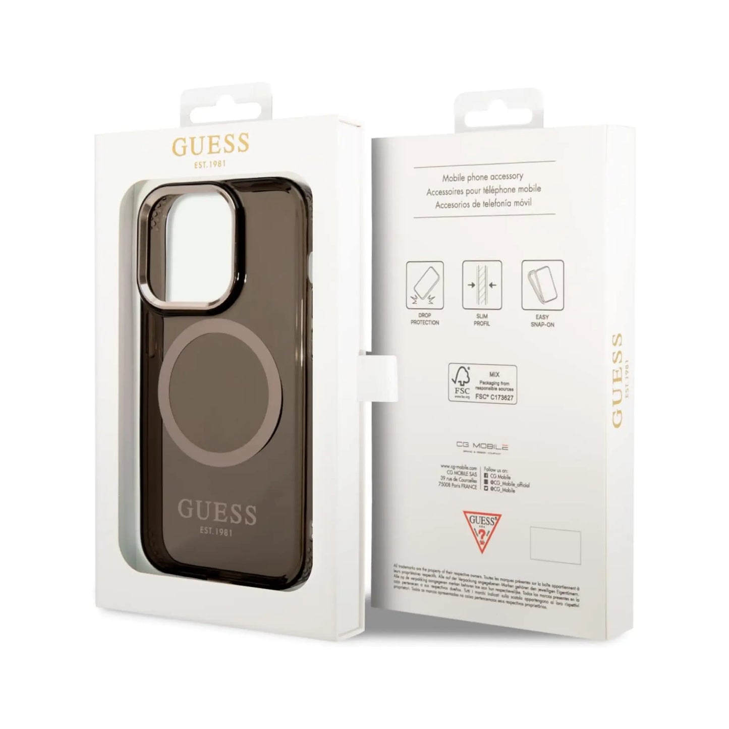 Guess Hülle Gold Outline Translucent MagSafe Schwarz - iPhone 14 Pro Max