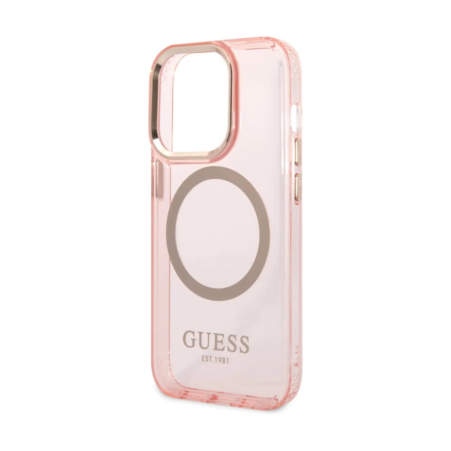 Guess Hülle Gold Outline Translucent MagSafe Pink - iPhone 14 Pro