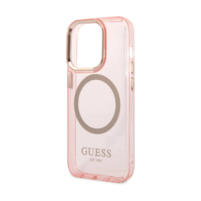 Guess Hülle Gold Outline Translucent MagSafe Pink - iPhone 14 Pro