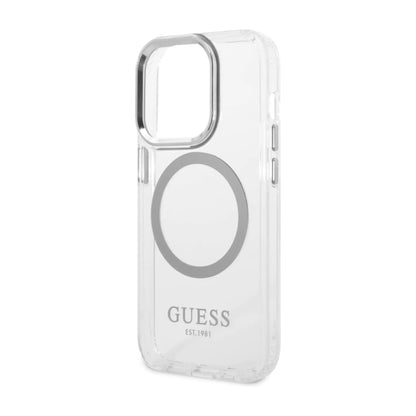 Guess Metal Outline MagSafe Case, Transparent/Silber – iPhone 14 Pro Max
