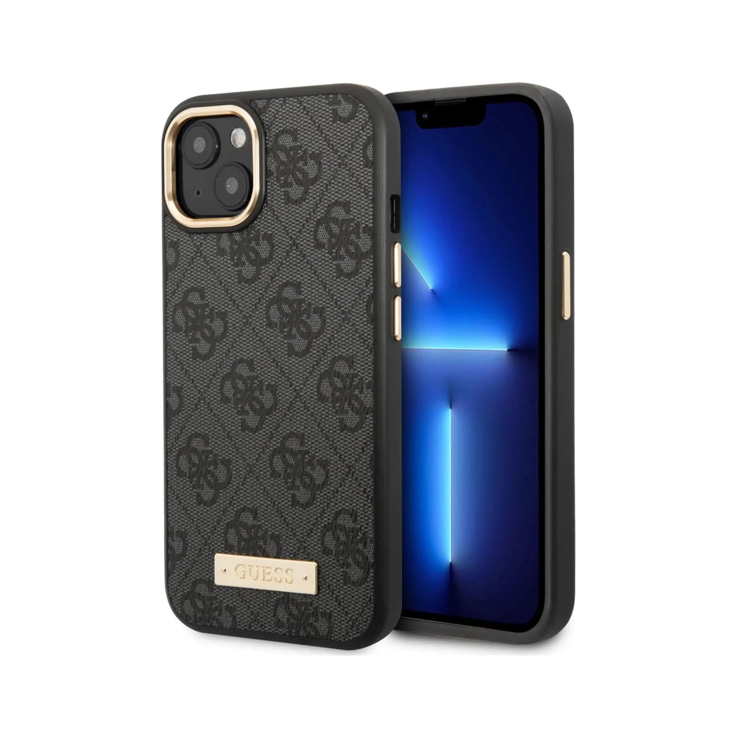 Guess Handyhülle GUHMP14MU4GPRK 4G Logo Plate Schwarz für Magsafe – iPhone 14 Plus