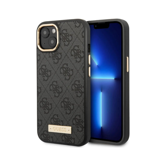Guess Handyhülle GUHMP14MU4GPRK 4G Logo Plate Schwarz für Magsafe – iPhone 14 Plus