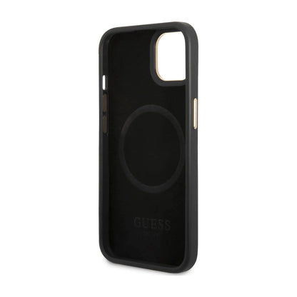 Guess Handyhülle GUHMP14MU4GPRK 4G Logo Plate Schwarz für Magsafe – iPhone 14 Plus