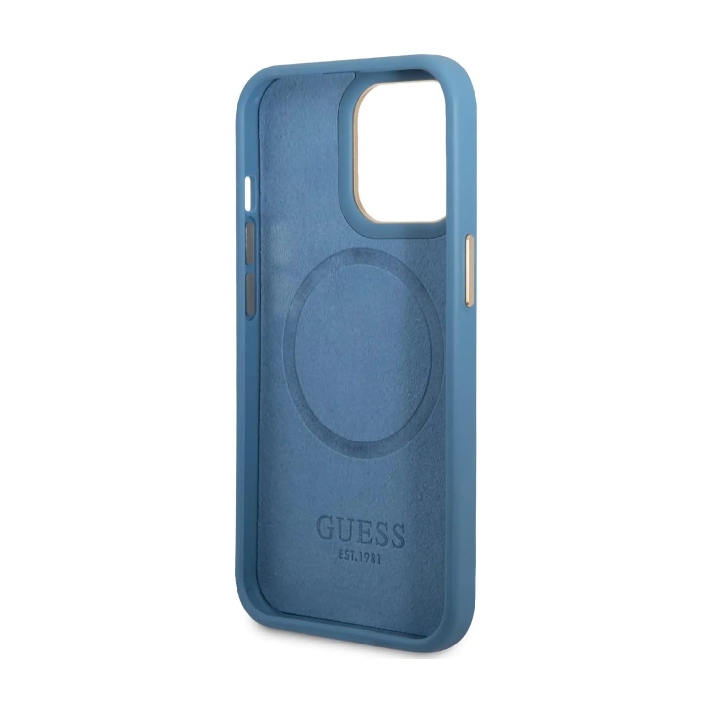 Guess Hülle 4G Logo Plate MagSafe Blau - iPhone 14 Pro Max