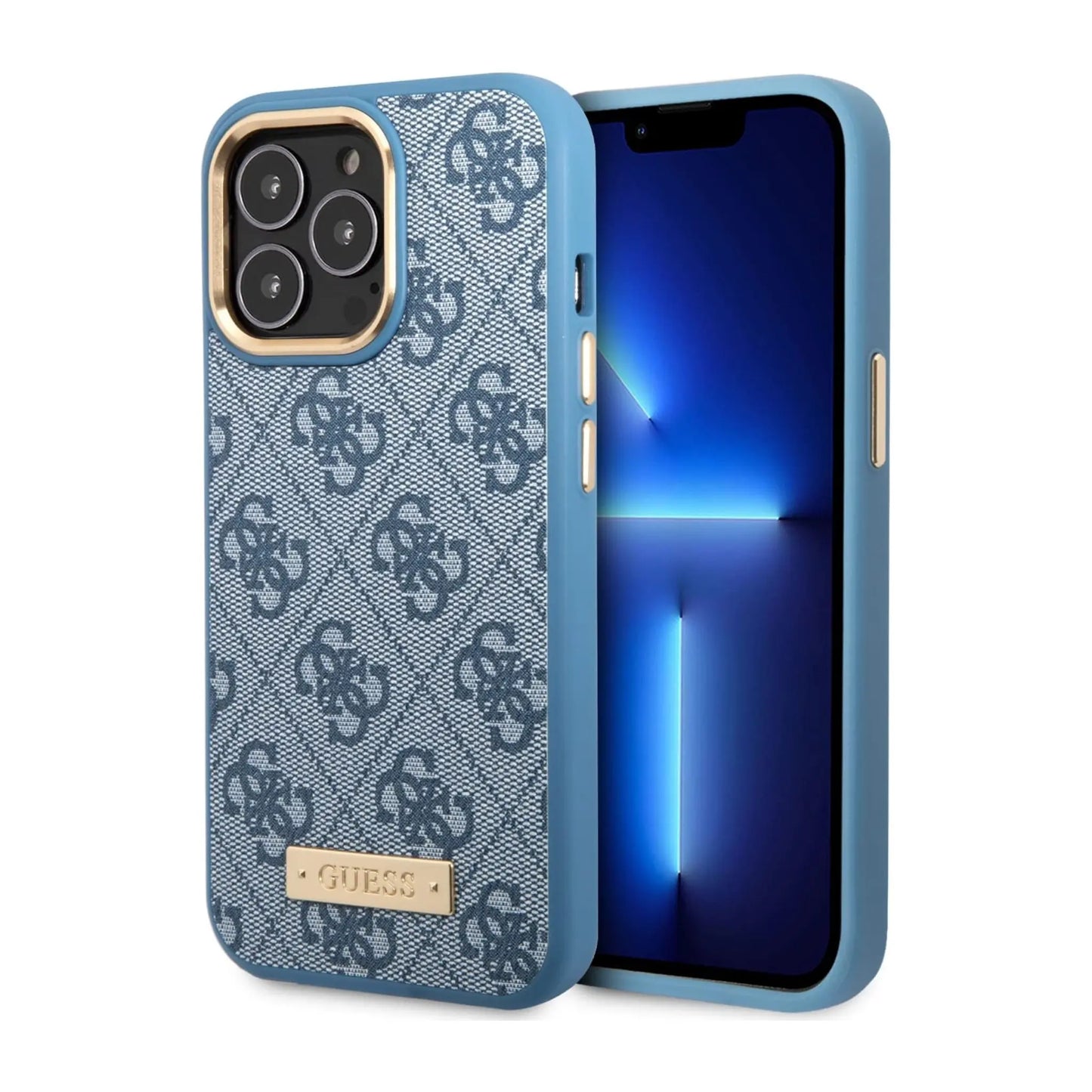 Guess GUHMP14LU4GPRB Hülle 4G Logo Platte Für Magsafe Blau - iPhone 14 Pro