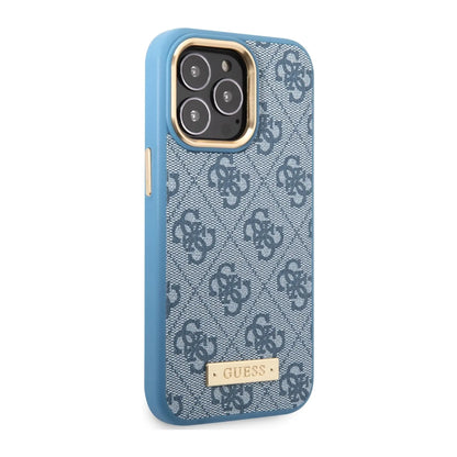 Guess GUHMP14LU4GPRB Hülle 4G Logo Platte Für Magsafe Blau - iPhone 14 Pro