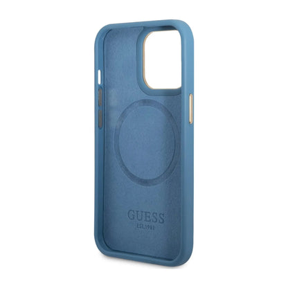 Guess GUHMP14LU4GPRB Hülle 4G Logo Platte Für Magsafe Blau - iPhone 14 Pro