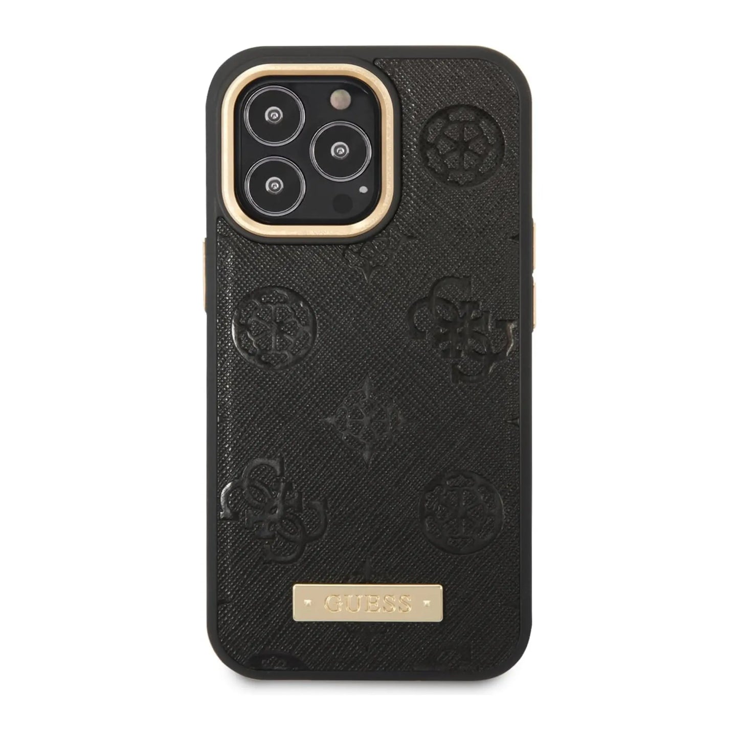 Guess GUHMP14LSAPSTK Hülle Peony Logo Platte Für Magsafe Schwarz - iPhone 14 Pro