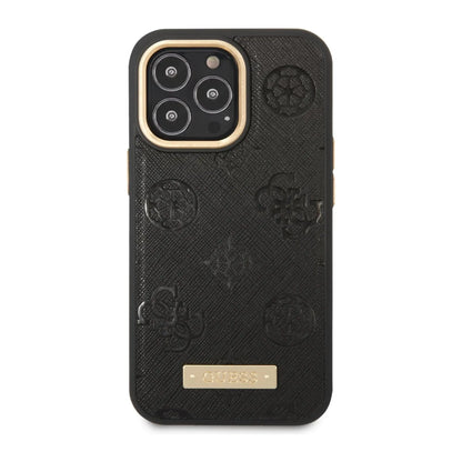 Guess GUHMP14LSAPSTK Hülle Peony Logo Platte Für Magsafe Schwarz - iPhone 14 Pro
