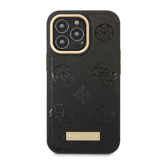 Guess GUHMP14LSAPSTK Hülle Peony Logo Platte Für Magsafe Schwarz - iPhone 14 Pro