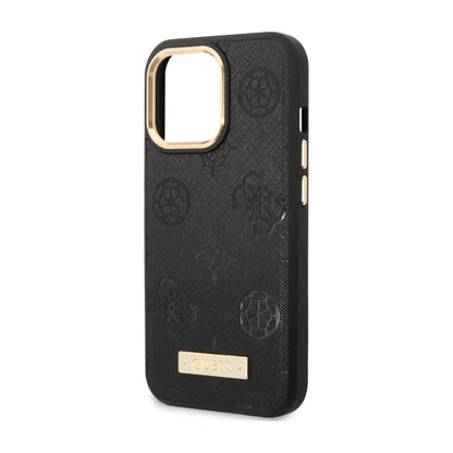 Guess GUHMP14LSAPSTK Hülle Peony Logo Platte Für Magsafe Schwarz - iPhone 14 Pro