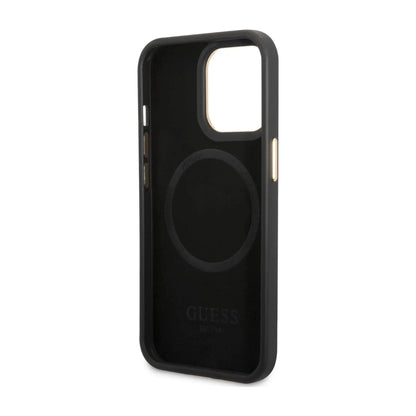 Guess GUHMP14LSAPSTK Hülle Peony Logo Platte Für Magsafe Schwarz - iPhone 14 Pro