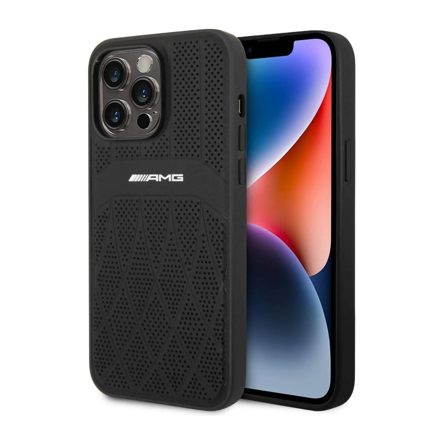AMG iPhone 14 Pro Max Hülle, Schwarz – Leder Gebogene Linien MagSafe