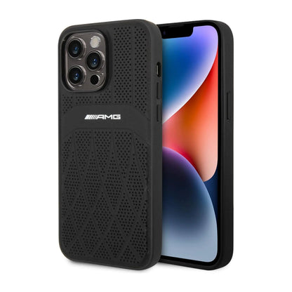 AMG iPhone 14 Pro Max Hülle, Schwarz – Leder Gebogene Linien MagSafe