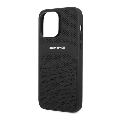 AMG iPhone 14 Pro Max Hülle, Schwarz – Leder Gebogene Linien MagSafe