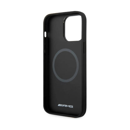 AMG iPhone 14 Pro Max Hülle, Schwarz – Leder Gebogene Linien MagSafe