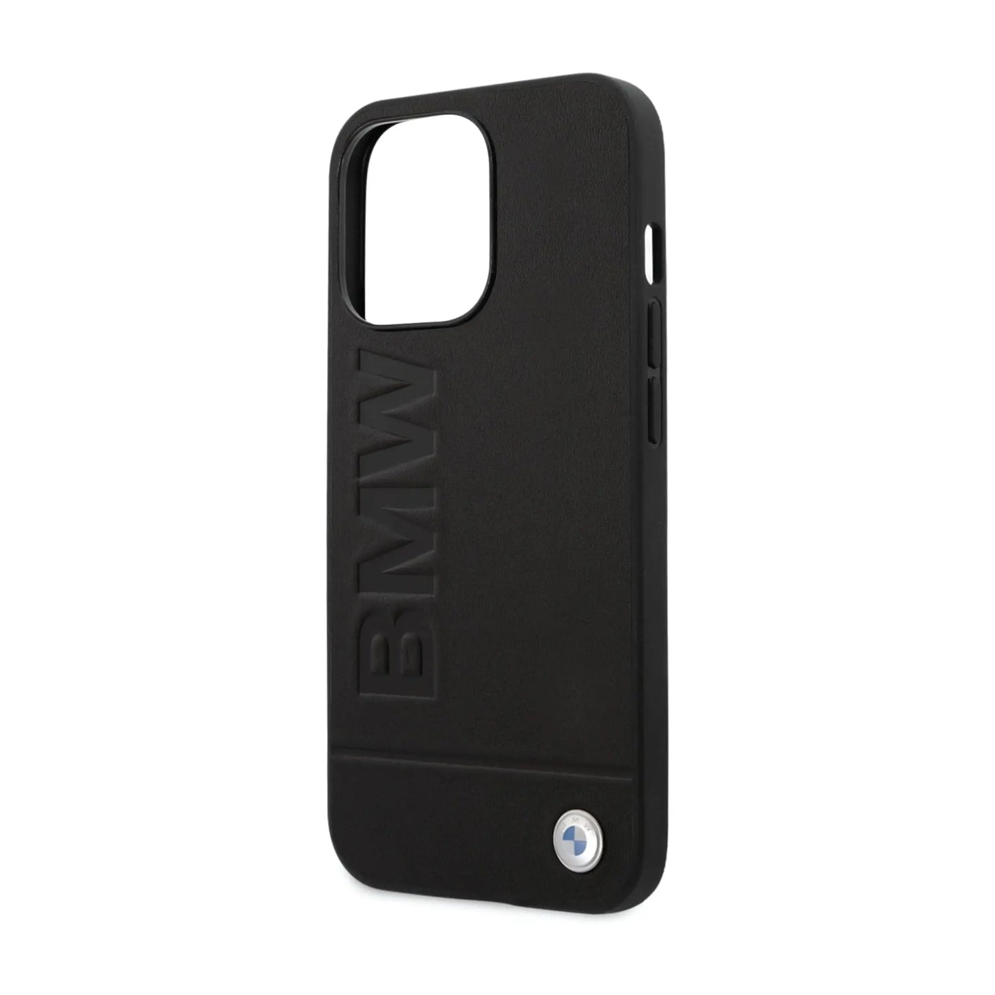 BMW iPhone 14 Pro Max Hülle, Schwarz – Leder Hot Stamp MagSafe