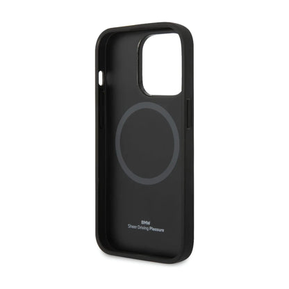 BMW iPhone 14 Pro Max Hülle, Schwarz – Leder Hot Stamp MagSafe
