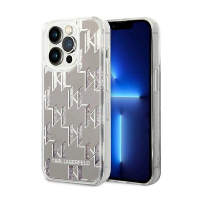 Karl Lagerfeld Monogram Liquid Glitter Case, Silber - iPhone 14 Pro