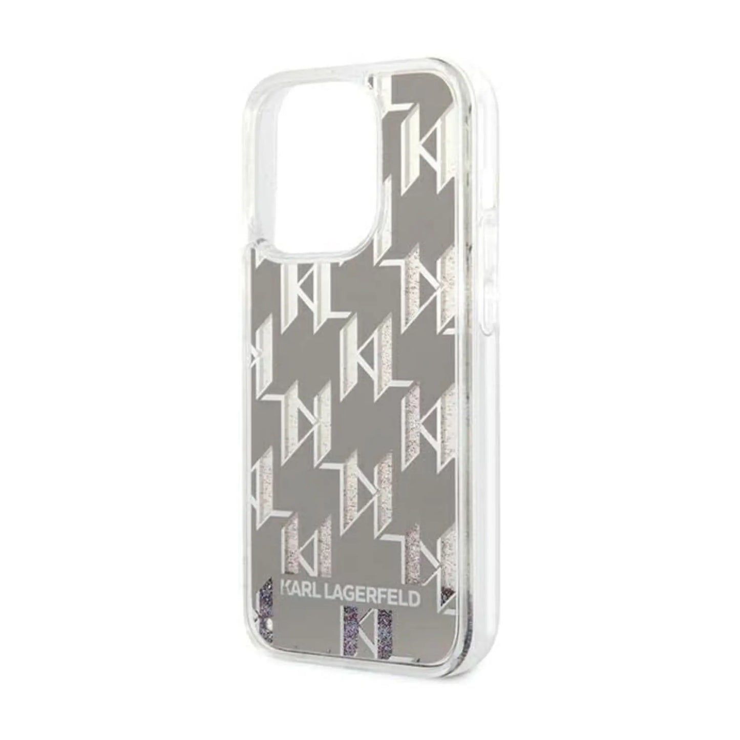 Karl Lagerfeld Monogram Liquid Glitter Case, Silber - iPhone 14 Pro