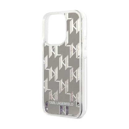 Karl Lagerfeld Monogram Liquid Glitter Case, Silber - iPhone 14 Pro