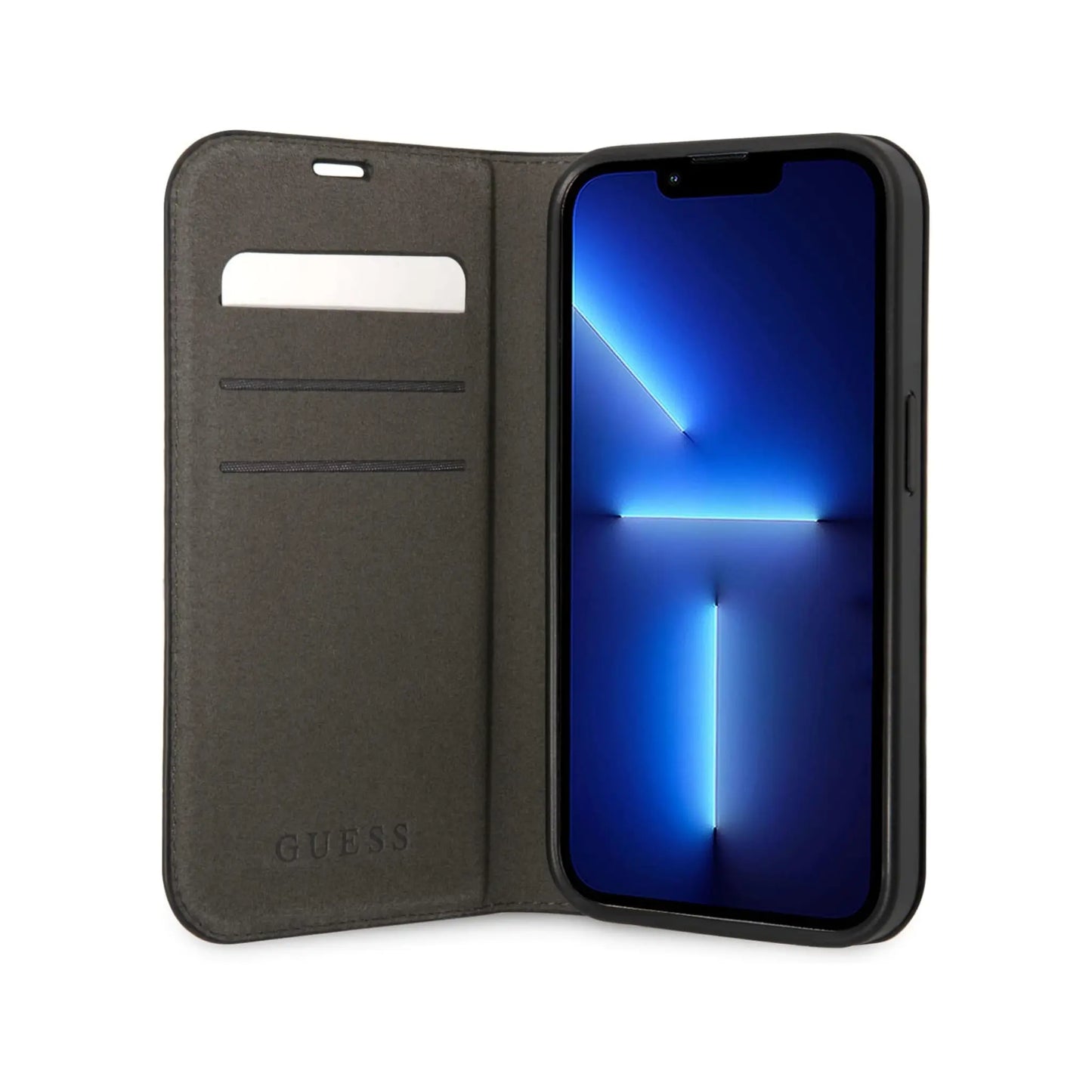 Guess 4G Metal Camera Outline Book Case, Schwarz – iPhone 14 Plus
