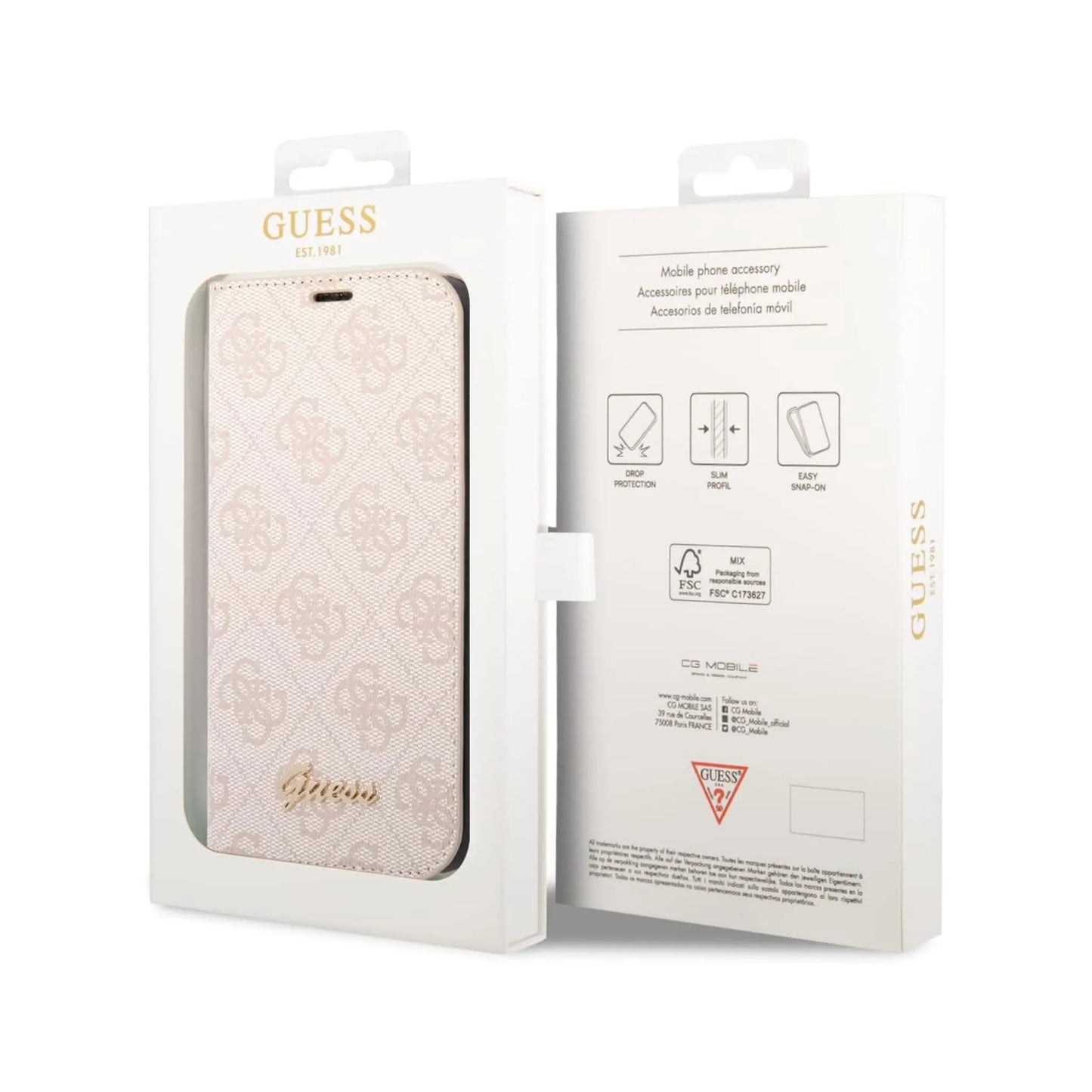 Guess Hülle GUHCP7CGRE Bookcase Kunstleder Rosa - iPhone 14 Pro