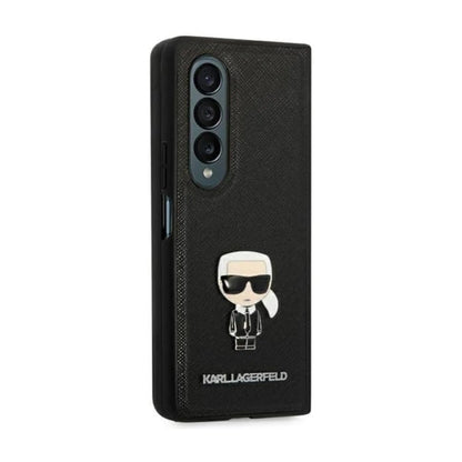 Karl Lagerfeld Saffiano Ikonik Metal Case KLHCZFD4IKMSBK, Schwarz - Samsung Galaxy Z Fold 4 F936