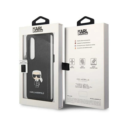 Karl Lagerfeld Saffiano Ikonik Metal Case KLHCZFD4IKMSBK, Schwarz - Samsung Galaxy Z Fold 4 F936
