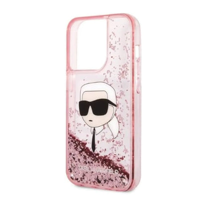 Karl Lagerfeld Liquid Glitter Karl’s Kopf Case, Pink - iPhone 14 Pro Max