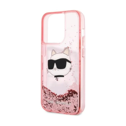 Karl Lagerfeld Liquid Glitter NFT Choupette Head Case, Pink - iPhone 14 Pro